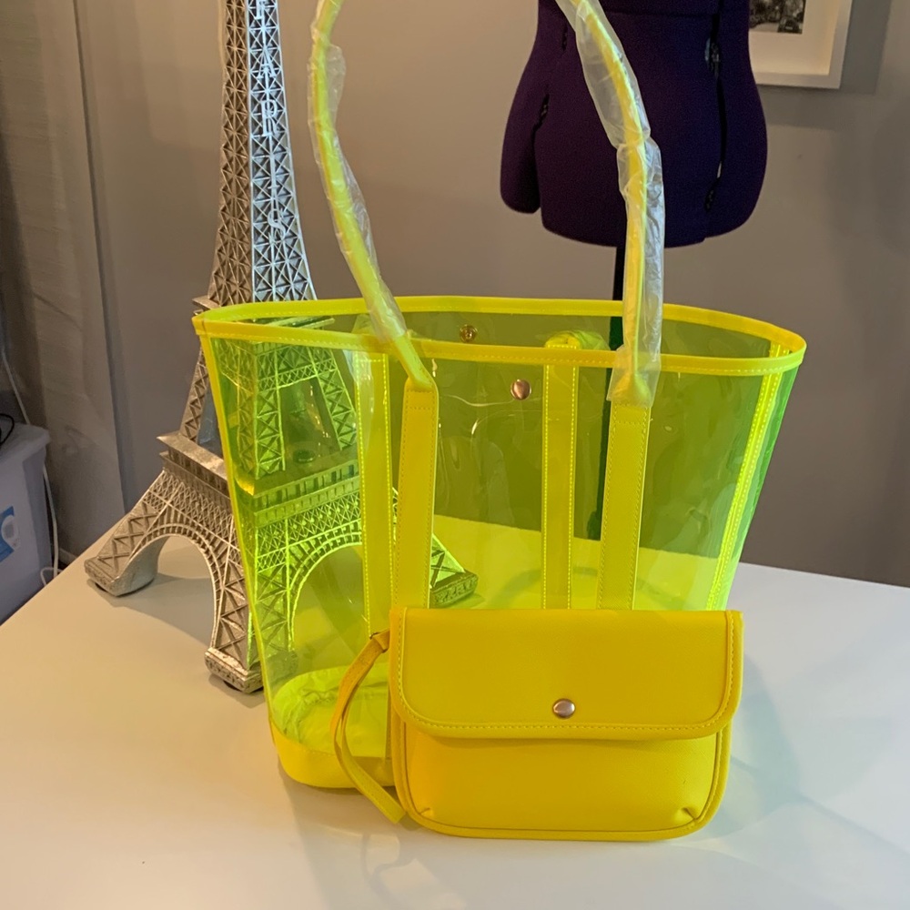 Transparent Yellow Tote Bag with Pouch